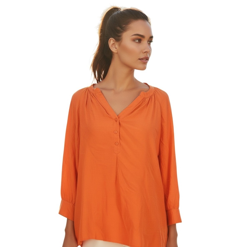 JOIE 100% Silk Orange V-Neck Button Front Tunic Blouse S Fluid Luxe Chic